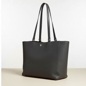 Dagne Dover Large Pebbled Leather Tote Slate Gray Work Travel Bag Rose Gold